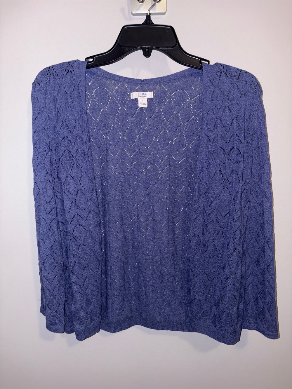croft & barrow Open Front Pointelle Cardigan - Periwinkle